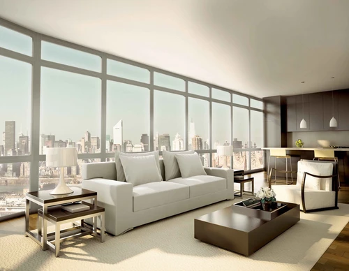 современная гостиная с панорамными окнами