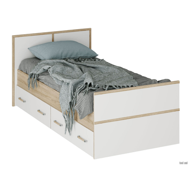 Двуспальная кровать BTS Сакура Дуб Сонома / Белый С основанием настил 90х200 см