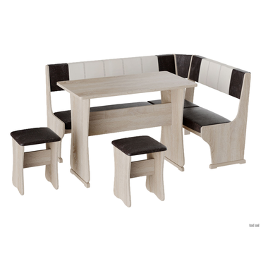 Кухонный уголок Budunov Group Сандро Дуб Сонома / Шоколад, бежевый, экокожа 150 см