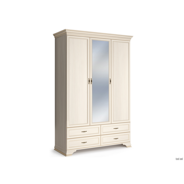 Распашной шкаф Кураж Сиена Бодега белый, патина золото С зеркалом