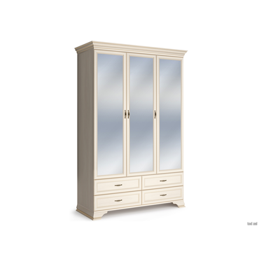 Распашной шкаф Кураж Сиена Бодега белый, патина золото С тремя зеркалами