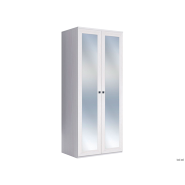 Распашной шкаф Кураж Парма Нео 19 Ясень Анкор светлый / Экокожа белая С двумя зеркалами