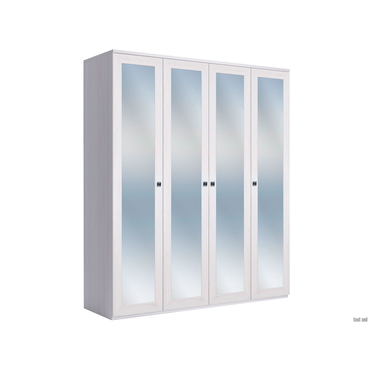 Распашной шкаф Кураж Парма Нео 21 Ясень Анкор светлый / Экокожа белая С зеркальными фасадами