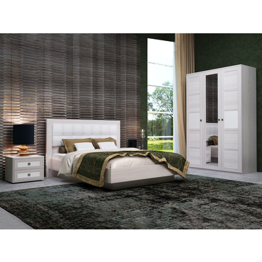 Спальный гарнитур Кураж Парма Нео 3 Ясень Анкор светлый / Экокожа белая Ясень Анкор светлый / Экокожа белая