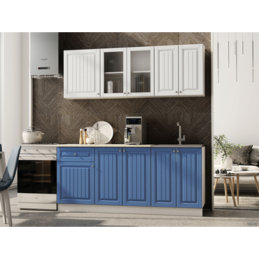 Кухонный гарнитур Эра Хозяюшка 180 см Акация белая / Деним Акация белая / Деним