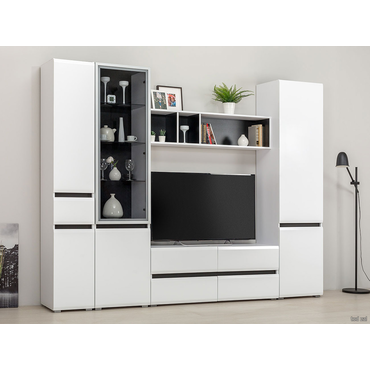 Гостиная Моби Сидней Белый / Белый глянец / Черный / Тонированное стекло Белый / Белый глянец / Черный / Тонированное стекло