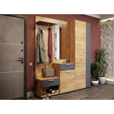 Прихожая МК СТИЛЬ Прихожая Сафари со шкафом и обувницей Дуб Крафт золотой / Графит Софт Дуб Крафт золотой / Графит Софт