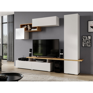 Гостиная МК СТИЛЬ Скайфрай Белый / Белый глянец / Дуб Крафт золотой Белый / Белый глянец / Дуб Крафт золотой