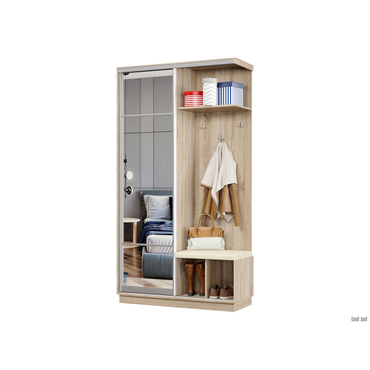 Прихожая Хочу домой Маршал Лайт Дуб сонома / Зеркало / Серебро, алюминий / Бежевый, экокожа Правая 45 см