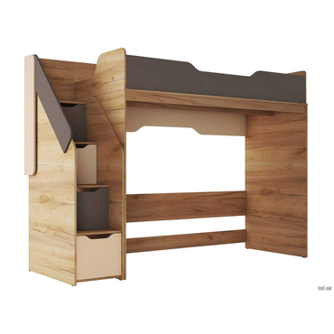 Кровать-чердак МК СТИЛЬ Лео Дуб Крафт золотой / Миндаль / Глиняный серый Дуб Крафт золотой / Миндаль / Глиняный серый