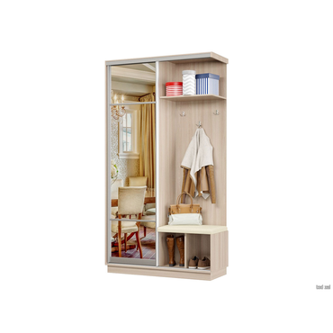 Прихожая Хочу домой Маршал Лайт Ясень шимо светлый / Зеркало / Серебро, алюминий / Бежевый, экокожа Правая 45 см