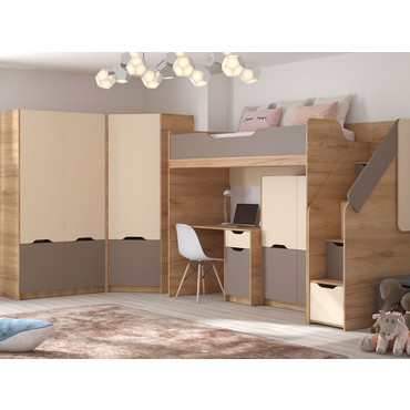 Комплект детской мебели МК СТИЛЬ Лео Дуб Крафт золотой / Миндаль / Глиняный серый Дуб Крафт золотой / Миндаль / Глиняный серый