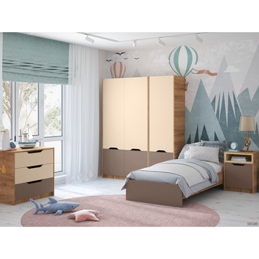 Комплект детской мебели МК СТИЛЬ Лео Дуб Крафт золотой / Миндаль / Глиняный серый Дуб Крафт золотой / Миндаль / Глиняный серый