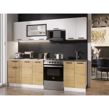 Кухонный гарнитур Эра Хозяюшка Белый гладкий / Дуб Вотан / столешница Калаката 240 см