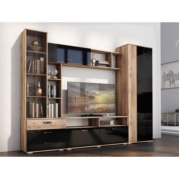 Гостиная Эра Крокус Дуб Делано / Черный глянец Дуб Делано / Черный глянец