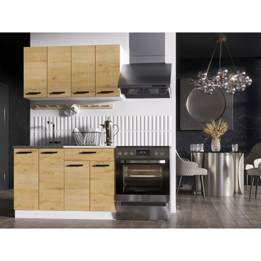 Кухонный гарнитур Эра Хозяюшка Миди Дуб Вотан / столешница Калаката Без шкафа под вытяжку