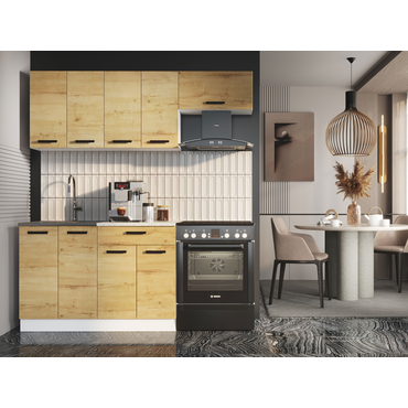 Кухонный гарнитур Эра Хозяюшка Миди Дуб Вотан / столешница Калаката Со шкафом под вытяжку