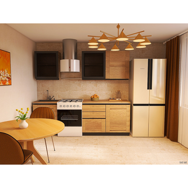 Кухонный гарнитур СБК Сити 180 см Белый / Дуб Галифакс / Черное стекло Белый / Дуб Галифакс / Черное стекло