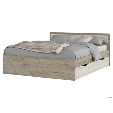 Двуспальная кровать Стендмебель Феста Дуб Крафт серый / Дуб Крафт белый С ящиками 160х200 см