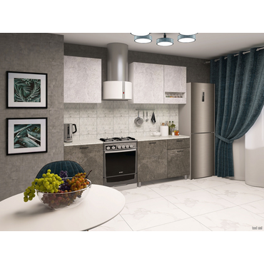 Кухонный гарнитур СВ-Мебель Брауни 170 см Белый / Цемент светлый / Цемент темный / Антарес Со столешницей