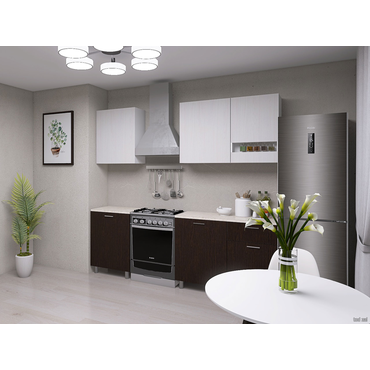 Кухонный гарнитур СВ-Мебель Брауни 170 см Белый / Ясень Анкор светлый / Дуб Венге / Семолина бежевый Со столешницей