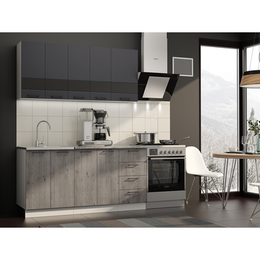 Кухонный гарнитур Эра Астра 160 см Белый / Графит софт / Дуб Галиано / Стекло / столешница Калаката Белый / Графит софт / Дуб Галиано / Стекло / столешница Калаката