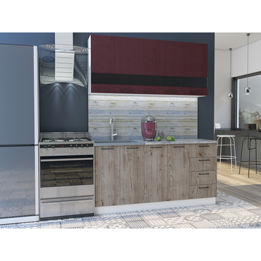 Кухонный гарнитур Эра Астра 160 см Белый / Красное дерево / Дуб Галиано / Стекло / столешница Калаката Белый / Красное дерево / Дуб Галиано / Стекло / столешница Калаката