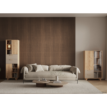 Гостиная Петровская мебель Ньерд с витриной Дуб Вотан / Ива пепельная / Стекло Дуб Вотан / Ива пепельная / Стекло