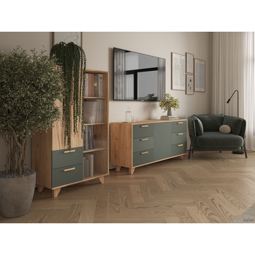 Гостиная Петровская мебель Ньерд Дуо Дуб Вотан / Можжевельник / Стекло Дуб Вотан / Можжевельник / Стекло