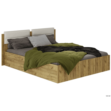 Двуспальная кровать Мебелони Дикс Дуб Крафт / Белый / Белый, экокожа С подъемным механизмом и дном для короба 160х200 см