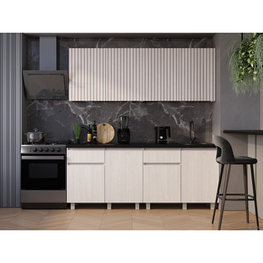 Кухонный гарнитур BTS Тренд Ясень белый / столешница Черный янтарь 200 см