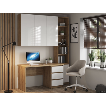 Комплект офисной мебели МК СТИЛЬ Бостон (стеллаж+стол+шкаф) Дуб Крафт золотой / Белый глянец Дуб Крафт золотой / Белый глянец