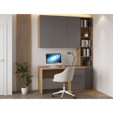 Комплект офисной мебели МК СТИЛЬ Бостон (стеллаж+стол+шкаф) Дуб Крафт золотой / Серый шифер Дуб Крафт золотой / Серый шифер