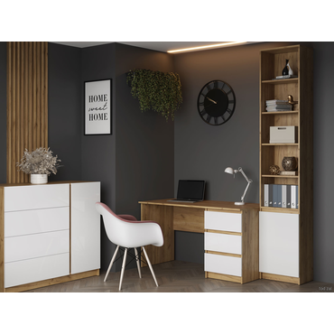 Комплект офисной мебели МК СТИЛЬ Бостон (стеллаж+стол) Дуб Крафт золотой / Белый глянец Дуб Крафт золотой / Белый глянец