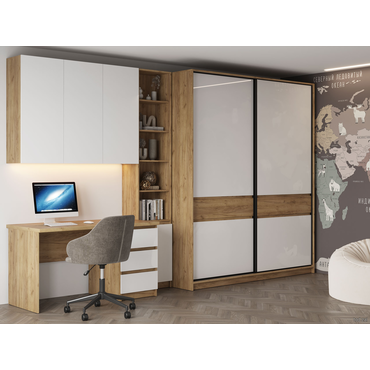 Комплект офисной мебели МК СТИЛЬ БОСТОН СП-001+ШН-001+СЖ-001+ШК-005 Дуб Крафт золотой / Белый глянец Дуб Крафт золотой / Белый глянец