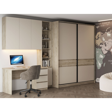 Комплект офисной мебели МК СТИЛЬ БОСТОН СП-001+ШН-001+СЖ-001+ШК-005 Дуб Крафт серый / Кашемир Дуб Крафт серый / Кашемир