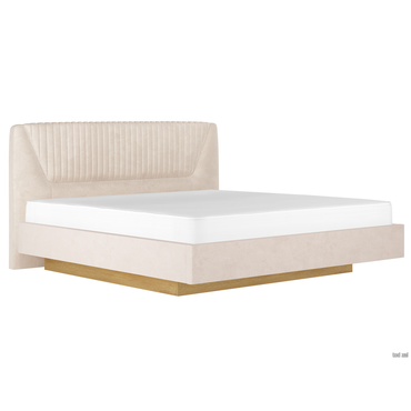 Двуспальная кровать Кураж Вега Сапфир ПМ Дуб Золотистый / Айвори, микровелюр 160х200 см
