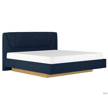 Двуспальная кровать Кураж Вега Сапфир ПМ Дуб Золотистый / Темно-синий, микровелюр 160х200 см
